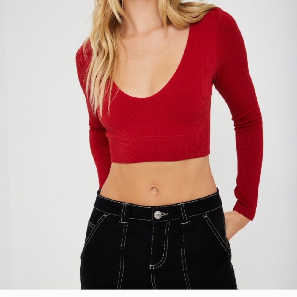 Women's Red Stella Long Sleeve Seamless Top size large